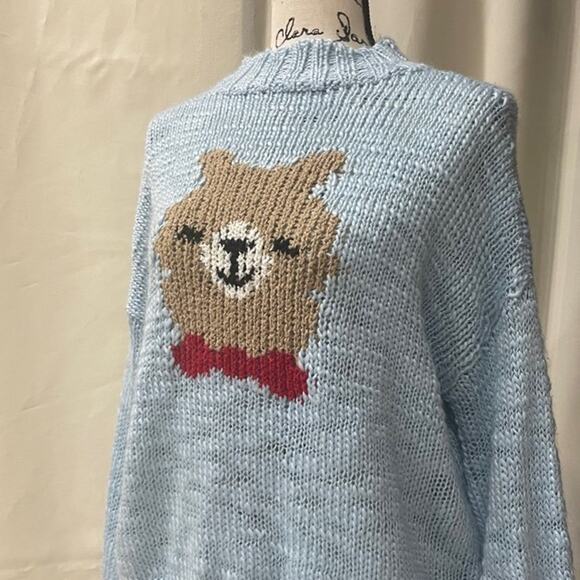 MAKE & MODEL SWEATER SOFT KNITTED WINTER BABY LLAMA RARE Sz L  BABY BLUE KAWAII - Picture 6 of 12